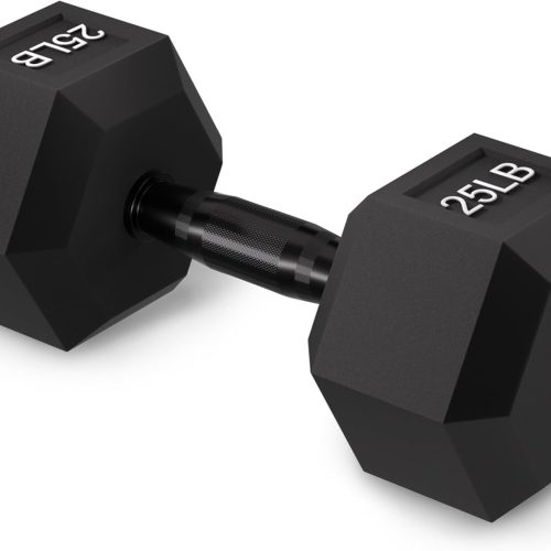 Rubber Encased Exercise & Fitness Hex Dumbbell, Hand Weights with Anti-Slip Metal Handle for Home Gym, Multiple Sizes
