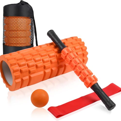 5 in 1 Foam Roller Set: Trigger Point Roller, Yoga Stick, Massage Ball, Fitness Stretching Strap, Carrying Bag, Towel for Deep Muscle Massage, Pilates and Yoga